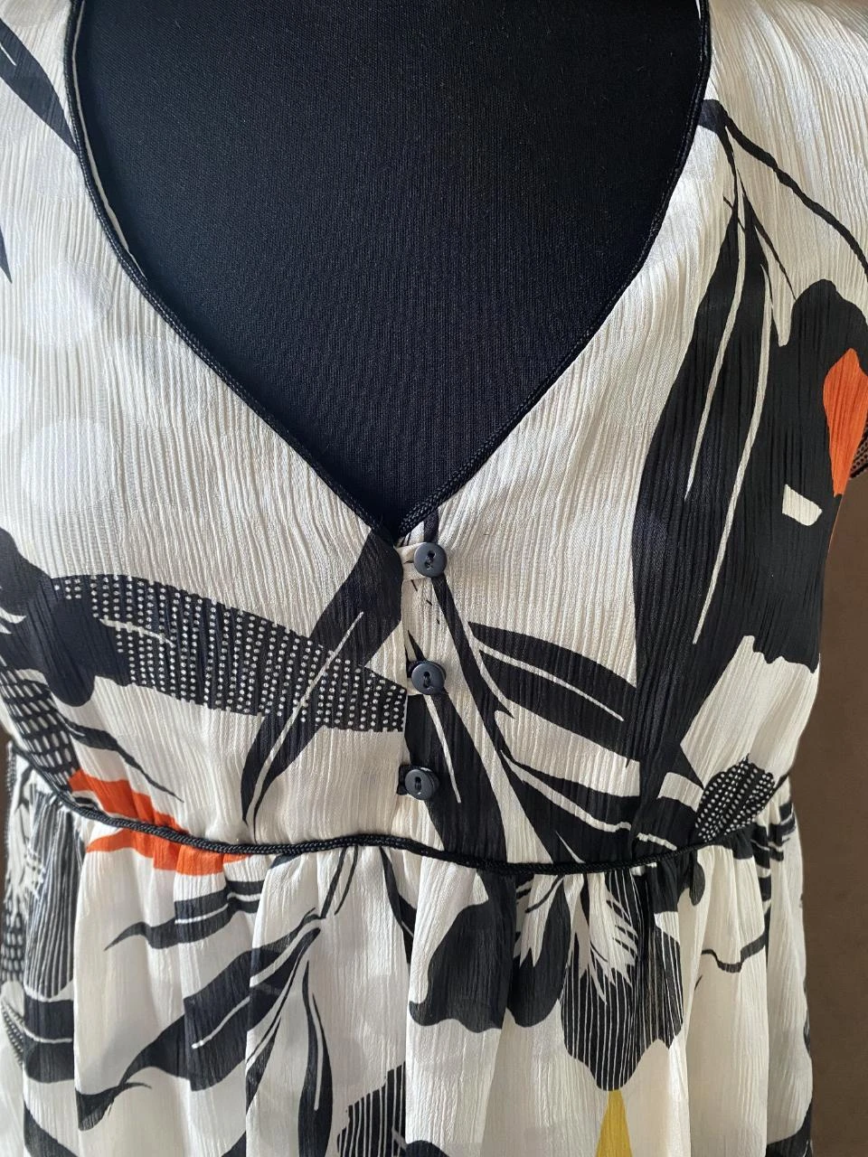 Promod jurk maat 38 wit met tropische print zwart geel – vloeiend, gevoerd – photo 5